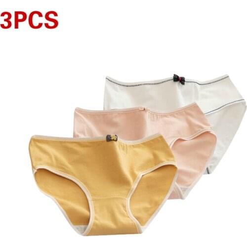 3PCS/2PCS/1PCS Korean Fashion Bowknot Japanese Simple Girl Pure Cotton Underwear Female Mid-waist Sweet Student Briefs