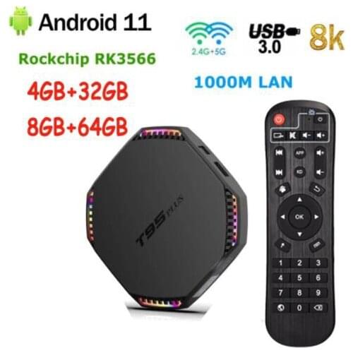 20pcs T95 Plus rk3566 android 11 TV Box 4G/32G 8G/64G 2.4G 5G Wifi BT4.0 USB3.0 1000M 8K Google Voice Youtube PK H96 MAX RK3566