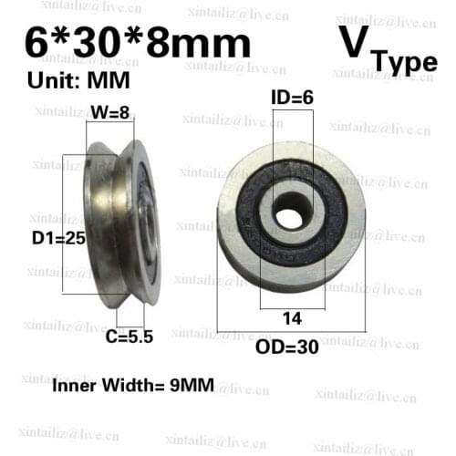 [V0630-8NJ]Free shipping 10PCS chrome steel non-standard 626zz ball bearing rubber cover V groove bearing roller wheel 6*30*8
