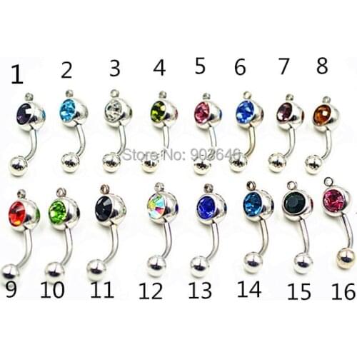Free shippment 16pcs Body Jewelry Crysta Gems Navel Belly Rings Navel Button Bar Barbells with one Circle hook for DIY Pendant