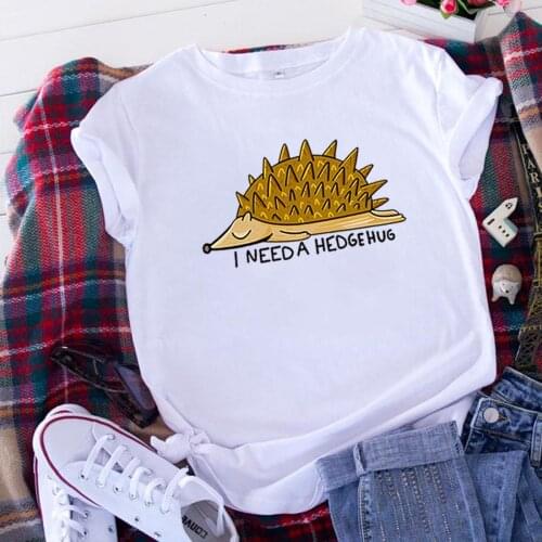 Cute Hedgehog Funny T Shirt Women Cotton Harajuku Tshirt Women Shrot Sleeve Loose Camiseta Mujer Black White Tee Shirt Femme