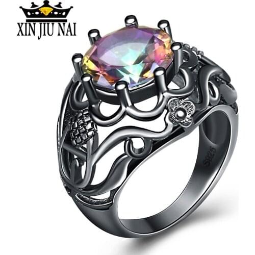Dark Gothic Jewelry New Fashion Jewelry Punk Stainless Steel Zircon Flowers Vine Bi Wedding Rings For Women Gift Anillo Bague