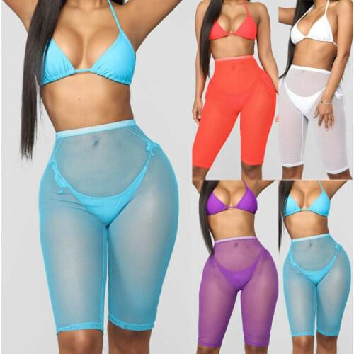 Womens See Through Fishnet Shorts Leggings Mesh Pants Sheer Bikini Cover Up