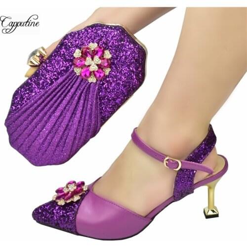 Latest Purple Matching Shoes And Bag Set Women High Heels Pumps With Purse Handbag Ladies Zapatos De Mujer For Party 938-16 8CM