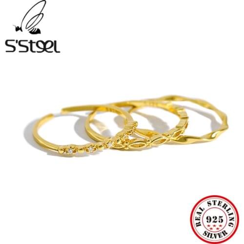 SSTEEL 925 Sterling Silver Rings Ladies Minimalist Zircon Open Ring Women Accessories Gift For Girlfriend Ringen Jewelry