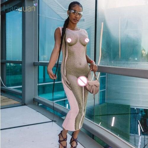 HAOYUAN Sexy Body Print Bodycon Midi Dress Sleeveless Birthday Party Outfits Summer Clothes Y2k Clothing for Women Club Dresses