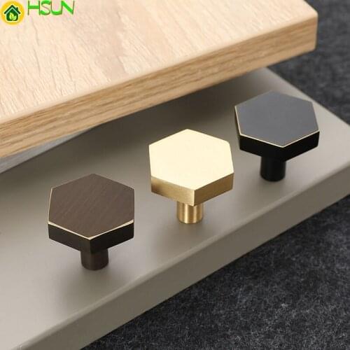 Gold Brass Hexagon Knobs Antique Bronze Cabinet Knob Handle Dresser Knobs Drawer Pulls Kitchen Furniture Hardware Black