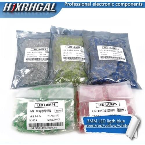 1000pcs 3mm led light white blue yellow green red orange clight-emitting diodes new and original hjxrhgal