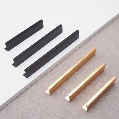 2 Pieces Cabinet Handles Simple Invisible Handle Modern Cabinet Door Drawing Black Golden Elongated Handle