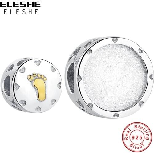 2019 New S925 Sterling Silver Baby Foot Print Round Charm Photos Customized Kids Recording Beads fit Jewelry
