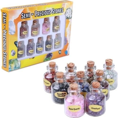 9 Bottles Mini Gemstone Bottles Chip Crystal Healing Tumbled Gem Reiki Wicca Stones Set Semiprecious Gem Stones Decoration
