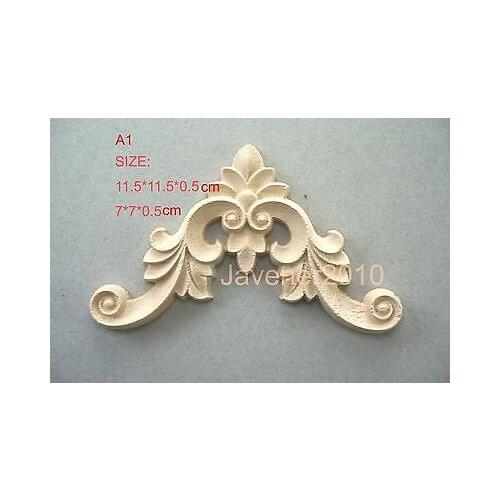 A1-7x7x0.5cm Wood Carved Corner Onlay Applique Unpainted Frame Door Decal Working carpenter Flower