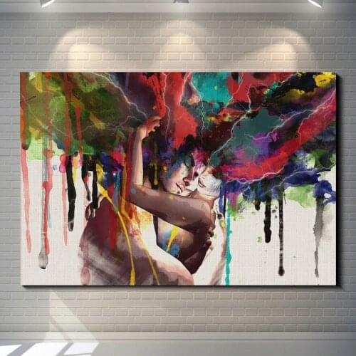 Abstract Hugging Lover Paintings on Canvas Watercolor Wall Art Poster and Print For Living Room Decoration Hanging Pictures