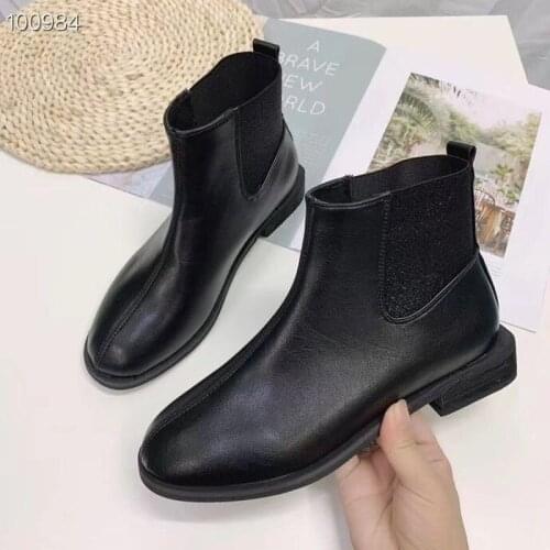 Fashion high quality winter ladies Chelsea boots black one-foot microfiber ankle boots black high-top boots casual shoes