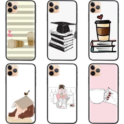 For Galaxy A02 A22 A71 A51 A50 A42 A40 A32 A31 A30S A21S A20 A20S A20E A12 5G Novel Book Girl Heart Coffee Black Cover Soft
