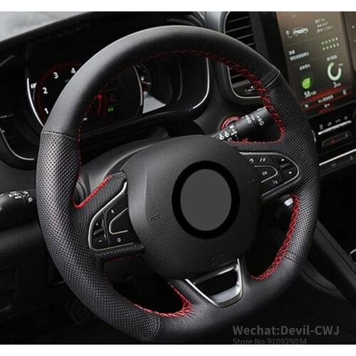 Black Leather Steering Wheel Cover for Renault Kadjar Koleos Megane Talisman Scenic 2016 2017 car accessories Auto interior