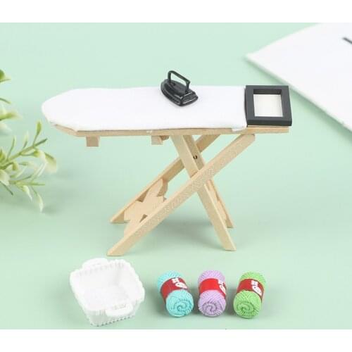 1:12 Doll House Mini Craft White Wood Ironing Board Scene Accessories Dollhouse Miniature Furniture Toy Iron or Ironing Board