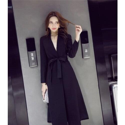 Longue Tunique Coat Womens Autumn Windbreaker Coats With Belt Elegant Slim Women Trench Coat Para As Mulheres WXF113 s