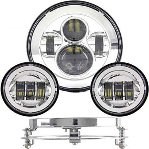 For Harley 7 inch LED Headlight - Road King, Street Glide, Softail, and Electra Glide with 4.5 inch fog light with Mount Bucket