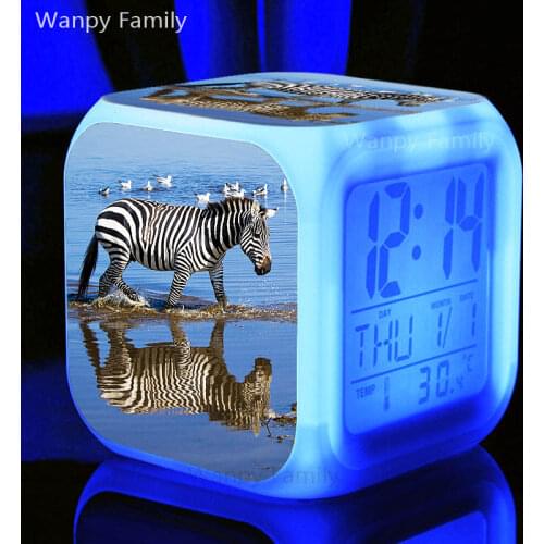Grassland Animal Zebra Alarm Clock For Kids Room Multifunction LED Glowing Alarm Clock Large Screen Electronic Digital Clock