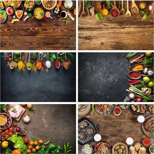 Photophone Wood Boards Seasoning Kitchen Food Photophy Backdrops Custom Vinyl Photographic Backgrounds for Photo Studio