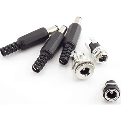 DC Female 5.5*2.5mm Power Charging Port Panel Mount Terminal DC Male Power Supply Connector Socket Adapter Threaded Metal Plug