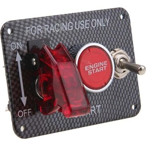 Racing Car Carbon 12V Ignition Switch Panel Engine Start Push Button Toggle