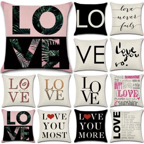 Creative LOVE Cushion Cover Cotton Linen Throw Pillow Case For Sofa Lovers Valentines Day Decorative Pillowcase Cushion Cover