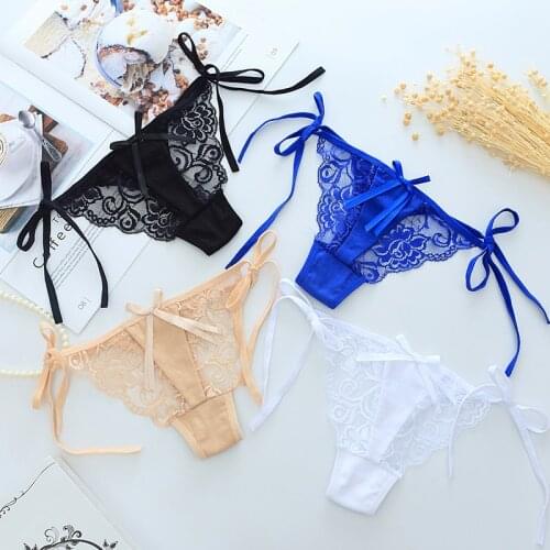 Lace Panties G-string Womens Underwear Sexy Thong Transparent Briefs Low Waist string Lingerie Seamless Lace Hollow Underpant