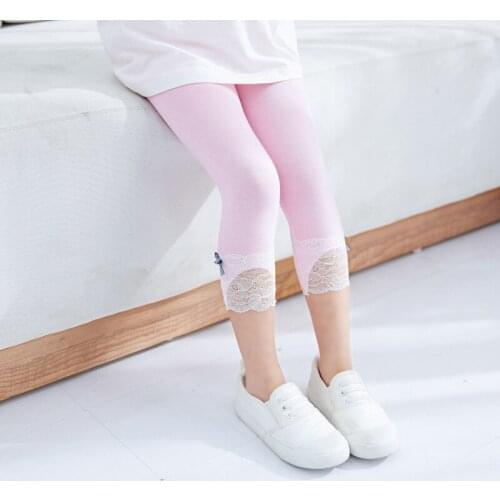2019 summer childrens pants childrens seven points leggings Korean lace bow pants wholesale
