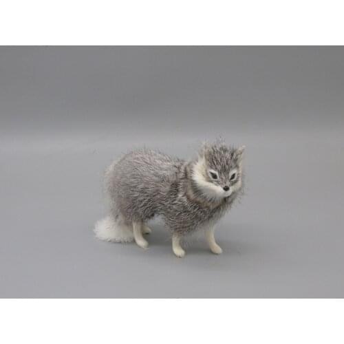Simulation fox model polyethylene&fur gray standing fox prop 16x12cm handicraft home decoration gift b1814