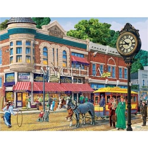 Cartoon 5d Diy Diamond Painting City Place Carriage Diamond Embroidery Full Picture Rhinestone Mosaic Christmas Gift Home Decor