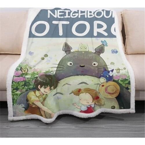 Cartoon Totoro Funny Character Blanket 3D Print Sherpa Blanket on Bed Home Textiles Dreamlike Style for Boys Kids Birthday Gifts