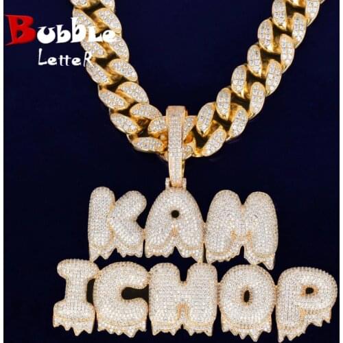 Custom Name Drip Bubble Letters Pendants Necklaces With 20MM Cuban Chain Mens Zircon Hip Hop Jewelry For Gift