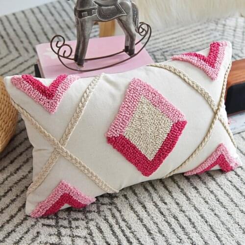 Pink Cushion Cover Ivory Pillow Cover 30x50cm/45x45cm Cotton Embroidery Pillow Case for Home decoration