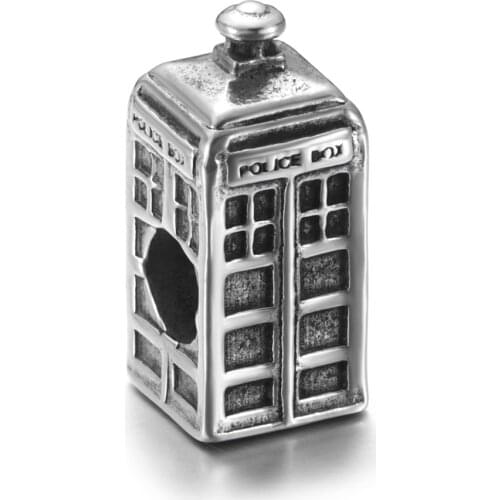 Stainless Steel Police Box Bead 5mm Hole Metal European Beads Bracelet Charms Supplies for DIY Jewelry Making Accessories