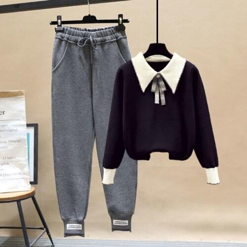 New Autumn and Winter Korean Version of Knitted Bottoming Shirt Sweater Harlan Trousers Two-piece Fashion Suit Women