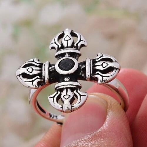 New Arrival 100% 925 Sterling Silver Vintage Cross Design Unisex Open Party Ring Hip hop Punk Jewelry For Man Women Gift