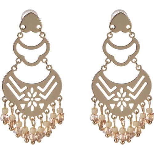 S925 pure silver needle plated gold-plate crystal Japanese rice bead Palace Flower slice peach heart bride Earrings manufacturer