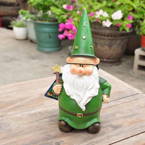 European Style Painted Magic White Beard Old Man Elf Garden Terrace Fun Statues and Sculptures Resin Gnome Home Decor Figures