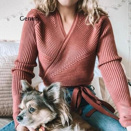 Autumn Winter Knitted Sweater Women V-neck Slim Pullovers Sweater Ladies Wrap Sweaters Female Casual Sweater Jumper