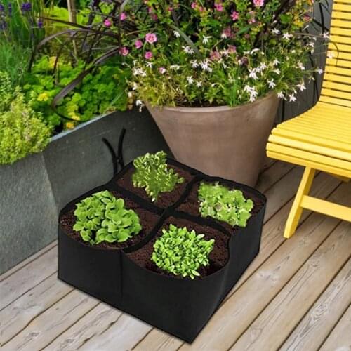 4-Hole Rectangular Container Planting Bag Grow Bag Fabric Garden Plant Bed Vegetable Plante Seedling Planter Potted Plant Bag