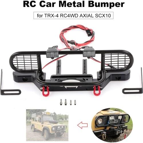 RC Car Metal Bumper with 4 LED Light Trailer Hook for 1/10 TRX-4 RC4WD AXIAL SCX10 Crawler Car