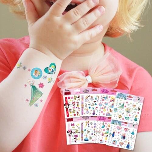 Frozen Elsa Anna Tattoo Stickers Disney Mickey Minnie Snow White Princess Sofia Personalized Waterproof Kids Makeup Toys Sticker