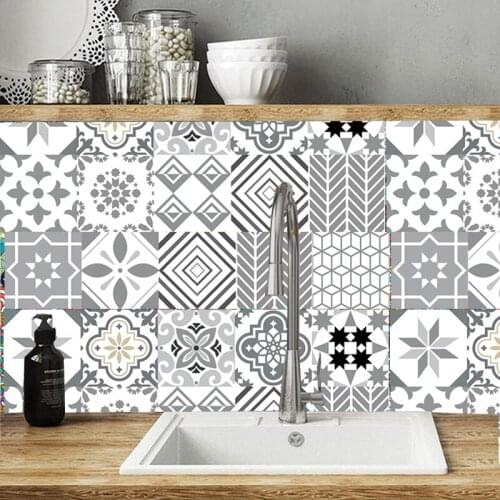 Grey Geometry Pattern Tile Floor Stair Sticker Bathroom Kitchen Decoration Waterproof Wall Sticker Peel & Stick Art Wallpaper