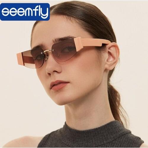 Seemfly Rimless Women Sunglasses Retro Classic sun glasses Anti-UV UV400 Pink Black Brown Mirror Glasses Oculos De Sol Feminino