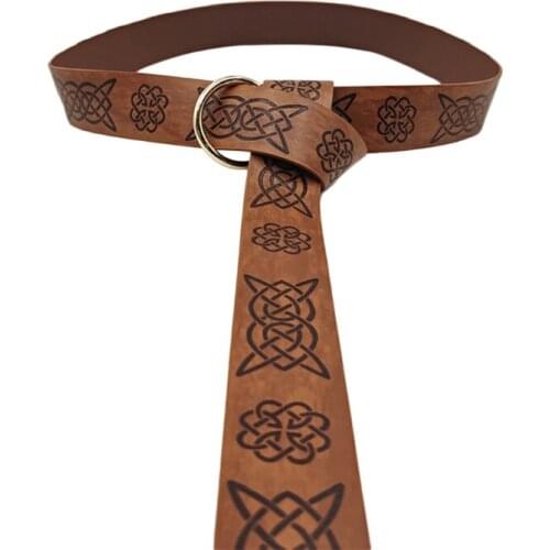 Medieval Embossed Viking Vegvisir PU Leather O Ring Belt Retro Renaissance Knight Buckles Belt Leather Waistband for Men Q1QA