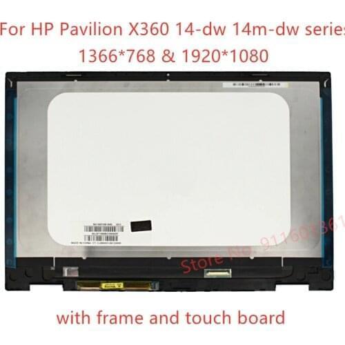 14‘’ HD FHD LED LCD Touch Screen with Bezel Assembly replacement For HP Pavilion X360 14-dw 14m-dw series 1920x1080 1366x768