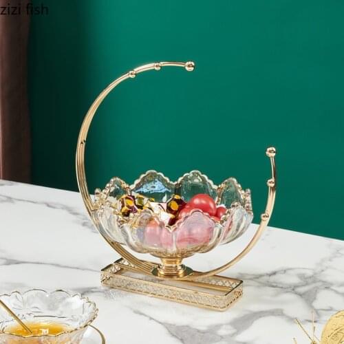 Flower Basket Shape Fruit Plates Metal Frame Bowls and Plates Snacks Dessert Dishes Hotel Dinner Table-top Glass Serving Trays