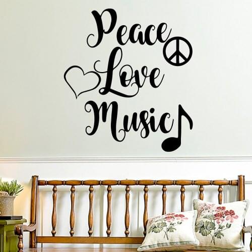 Wall Decal Peace Love Music Wall Mural For Living Room Vinyl Stickers Home Decor Bedroom Wall Stickers adesivo de parede